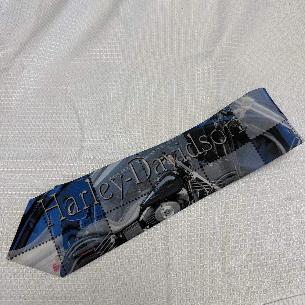Harley Davidson Mens Necktie Tie 2000 Y2K Ralph Marlin Blue Motorcycle
